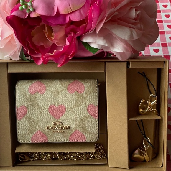 π©· COACH BOXED MINI WALLET ON A CHAIN IN SIGNATURE CANVAS WITH HEART PRINT π©· - Picture 9 of 16